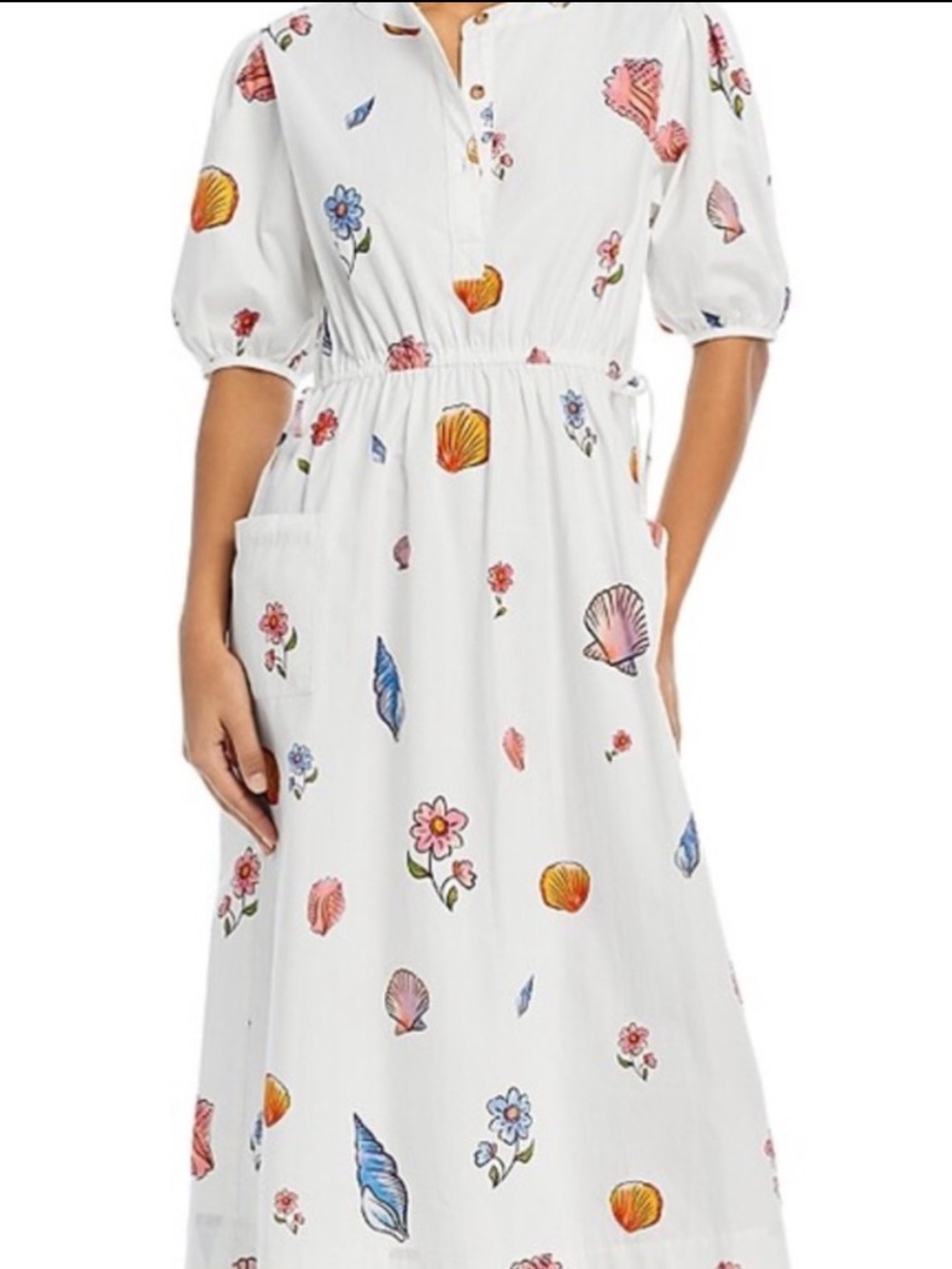 Ciao Lucia White Midi Dress with Pink & Yellow Shell Print